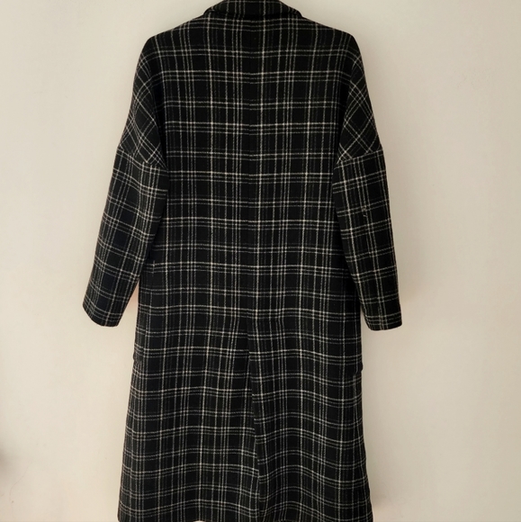 Zara Long Plaid Tartan Checkered Coat Jacket - Picture 9 of 10